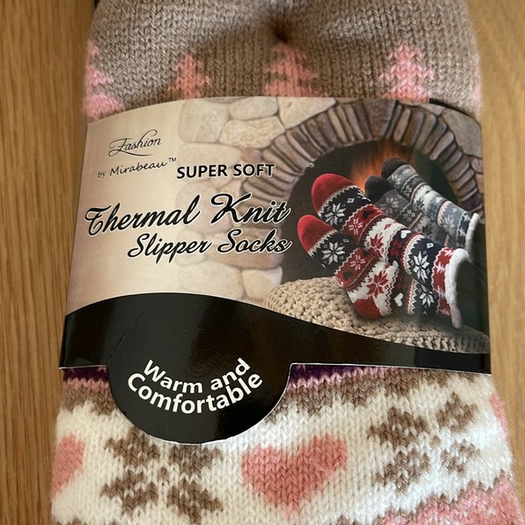 NWT Thermal Knit Slipper Socks One Size Fair Isle Winter Fleece Mirabeau - Picture 2 of 5